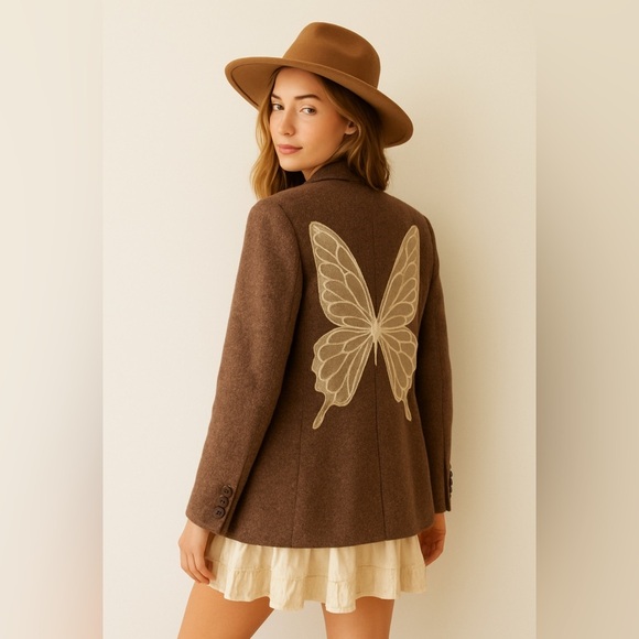 Tricia Fix vintage wool coat oversized butterfly design - Picture 1 of 12